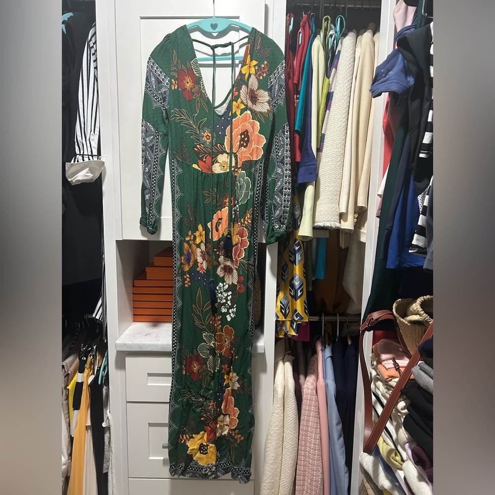 Anthropologie Green Floral Long Sleeve Dress - Picture 6 of 10